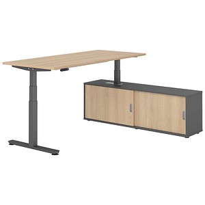 HAMMERBACHER VXDSM19SB elektrisch höhenverstellbarer Schreibtisch eiche rechteckig, T-Fuß-Gestell grau 180,0 x 80,0 cm