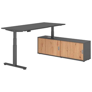 HAMMERBACHER VXDSM19SB elektrisch höhenverstellbarer Schreibtisch grafit rechteckig, T-Fuß-Gestell grau 180,0 x 80,0 cm