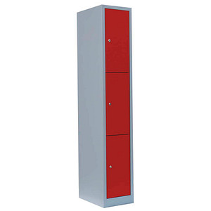 LÜLLMANN Schließfachschrank feuerrot, lichtgrau 520314, 3 Schließfächer 31,5 x 50,0 x 180,0 cm