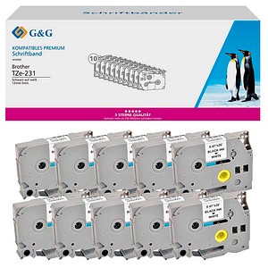 G&G Schriftbänder ersetzen brother TZe-231 20100 20100 ersetzt brother TZe-231 , 12 mm, schwarz auf weiß, 10 St.