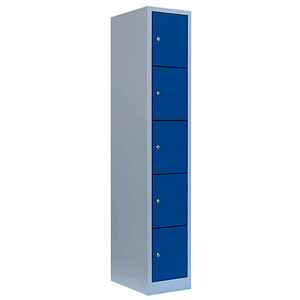 LÜLLMANN Schließfachschrank enzianblau, lichtgrau 520511, 5 Schließfächer 31,5 x 50,0 x 180,0 cm