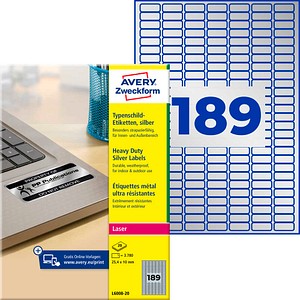 AVERY Zweckform Typenschildetiketten L6008-20 silber 25,4 x 10,0 mm, 20 Blatt