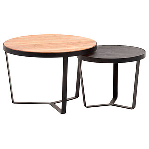 WOHNLING Couchtische-Set rund Massivholz braun, 1 Set