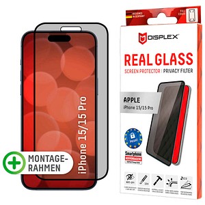 DISPLEX® Real Glass Display-Blickschutzglas für Apple iPhone 15, iPhone 15 Pro