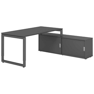 HAMMERBACHER RSE16SB höhenverstellbarer Schreibtisch grafit rechteckig, Kufen-Gestell grau 160,0 x 80,0 cm