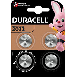 DURACELL Knopfzellen CR2032 Lithium 3,0 V, 4 St.
