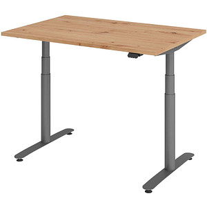 HAMMERBACHER VXDLR12 elektrisch höhenverstellbarer Schreibtisch asteiche rechteckig, T-Fuß-Gestell grau 120,0 x 80,0 cm