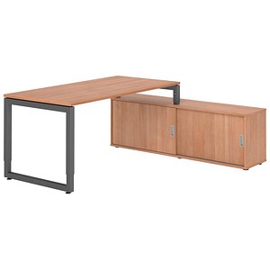 HAMMERBACHER RSE19SB höhenverstellbarer Schreibtisch nussbaum rechteckig, Kufen-Gestell grau 180,0 x 80,0 cm