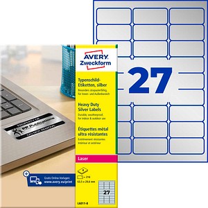 AVERY Zweckform Typenschildetiketten L6011-8 silber 63,5 x 29,6 mm, 8 Blatt