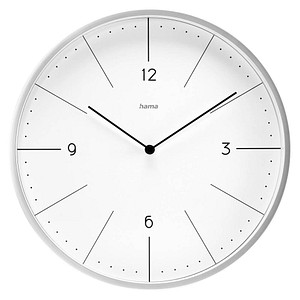 hama Wanduhr Sardinien weiß silber Kunststoff, Ø 30,0 cm