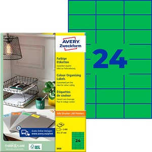 AVERY Zweckform Etiketten 3450 grün 70,0 x 37,0 mm, 100 Blatt