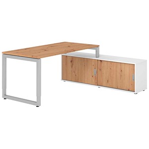 HAMMERBACHER RSE16SB höhenverstellbarer Schreibtisch asteiche rechteckig, Kufen-Gestell silber 160,0 x 80,0 cm