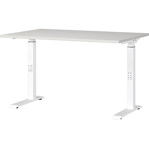GERMANIA DOWNEY höhenverstellbarer Schreibtisch lichtgrau rechteckig, C-Fuß-Gestell weiß 120,0 x 80,0 cm