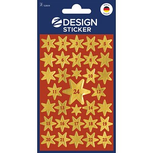 AVERY Zweckform Klebenummern Sterne mit Zahlen 1-24, gold, 66 Etiketten
