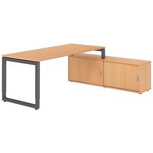 HAMMERBACHER RSE19SB höhenverstellbarer Schreibtisch buche rechteckig, Kufen-Gestell grau 180,0 x 80,0 cm