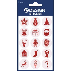 AVERY Zweckform Aufkleber Weihnachtsmotive, rot, 15 Etiketten