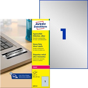 AVERY Zweckform Typenschildetiketten L6013-8 silber 210,0 x 297,0 mm, 8 Blatt