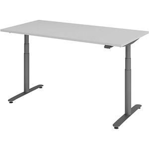 HAMMERBACHER VXDLR16 elektrisch höhenverstellbarer Schreibtisch lichtgrau rechteckig, T-Fuß-Gestell grau 160,0 x 80,0 cm