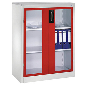 CP Stahlschrank 8521-055 S10217 lichtgrau, rubinrot, Acrylglas 2 Fachböden 93,0 x 50,0 x 120,0 cm, aufgebaut, 1 St.