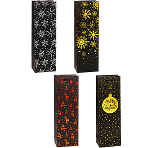 TSI Geschenktüten für Flaschen PREMIUM Weihnachten 2 Motiv sortiert 12,0 x 38,0 cm, 12 St.