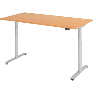 HAMMERBACHER VXDLR16 elektrisch höhenverstellbarer Schreibtisch buche rechteckig, T-Fuß-Gestell silber 160,0 x 80,0 cm