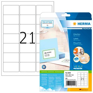 HERMA Etiketten 5029 weiß 63,5 x 38,1 mm, 25 Blatt