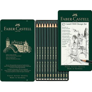 FABER-CASTELL Castell 9000 Bleistifte B, H, HB, 2H, 2B, 5H, 4H, 3H, F, 3B, 4B, 5B dunkelgrün, 12 St.
