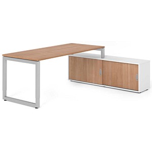 HAMMERBACHER RSE19SB höhenverstellbarer Schreibtisch nussbaum rechteckig, Kufen-Gestell silber 180,0 x 80,0 cm