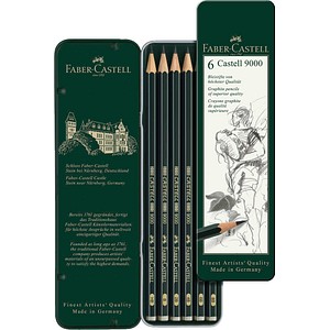 FABER-CASTELL Castell 9000 Bleistifte B, HB, 2B, 4B, 6B, 8B dunkelgrün, 6 St.