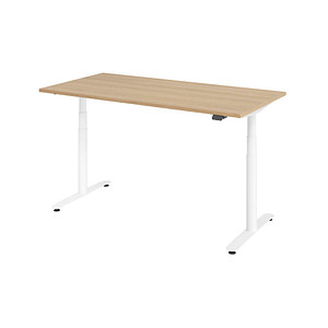 HAMMERBACHER VXDLR16 elektrisch höhenverstellbarer Schreibtisch eiche rechteckig, T-Fuß-Gestell weiß 160,0 x 80,0 cm