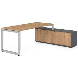 HAMMERBACHER RSE19SB höhenverstellbarer Schreibtisch asteiche rechteckig, Kufen-Gestell silber 180,0 x 80,0 cm