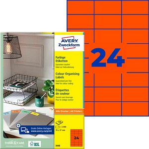 AVERY Zweckform Etiketten 3448 rot 70,0 x 37,0 mm, 100 Blatt