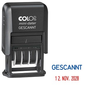 COLOP Datumstempel mit Text "Gescannt" Mini-Dater S 160/L selbstfärbend blau rot, 1 St.