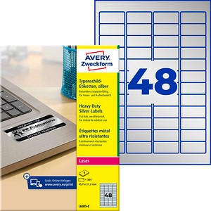 AVERY Zweckform Typenschildetiketten L6009-8 silber 45,7 x 21,2 mm, 8 Blatt