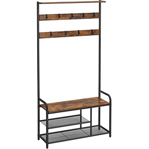 VASAGLE Garderobenbank mit Haken und Schuhrost HSR409B01 braun, schwarz Metall 85,0 cm
