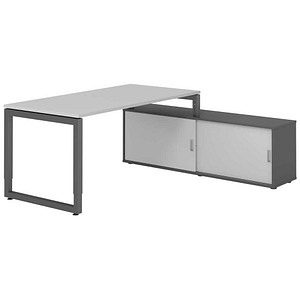 HAMMERBACHER RSE16SB höhenverstellbarer Schreibtisch lichtgrau rechteckig, Kufen-Gestell grau 160,0 x 80,0 cm