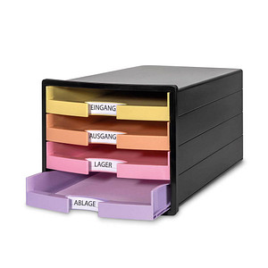 HAN Schubladenbox IMPULS  gelb, orange, rosa, lila 1013-139D, DIN A4 mit 4 Schubladen, 1 St.