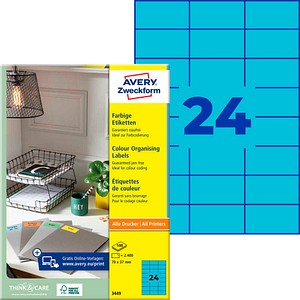 AVERY Zweckform Etiketten 3449 blau 70,0 x 37,0 mm, 100 Blatt
