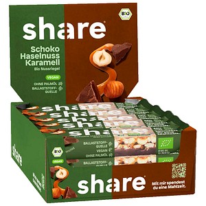 share Bio Schoko, Haselnuss & Karamell Nussriegel 15 Riegel, 15 St.