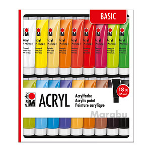 Marabu Basic Acrylfarben farbsortiert 18 x 36,0  ml, 18 St.