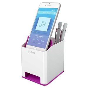 LEITZ Stiftehalter WOW Duo Colour perlweiß/violett Polystyrol 2 Fächer 9,0 x 10,1 x 10,0 cm