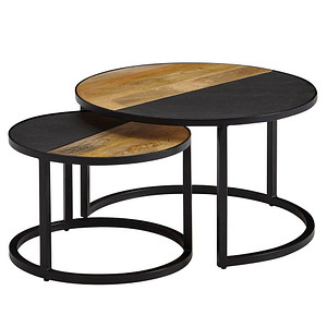 WOHNLING Couchtische-Set rund Massivholz schwarz, 1 Set