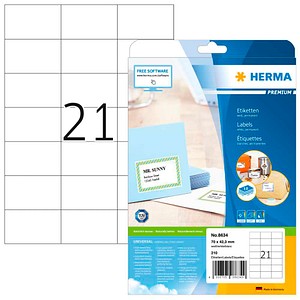 HERMA Etiketten 8634 weiß 70,0 x 42,3 mm, 10 Blatt