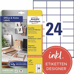 AVERY Zweckform Etiketten LR3475-10 weiß 70,0 x 36,0 mm, 10 Blatt