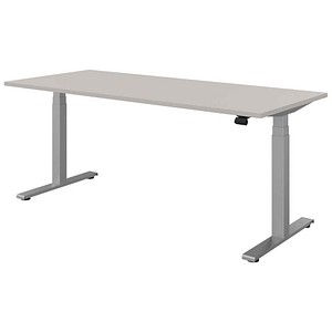 fm Sidney elektrisch höhenverstellbarer Schreibtisch lichtgrau rechteckig, T-Fuß-Gestell silber 180,0 x 80,0 cm