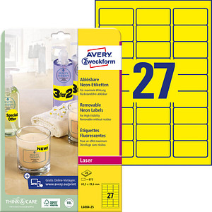 675 AVERY Zweckform Etiketten L6004-25 gelb 63,5 x 29,6 mm