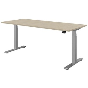 fm Sidney elektrisch höhenverstellbarer Schreibtisch königsahorn rechteckig, T-Fuß-Gestell silber 180,0 x 80,0 cm