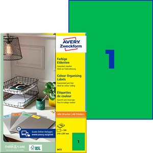 AVERY Zweckform Etiketten 3472 grün 210,0 x 297,0 mm, 100 Blatt