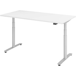 HAMMERBACHER VXDLR16 elektrisch höhenverstellbarer Schreibtisch weiß rechteckig, T-Fuß-Gestell silber 160,0 x 80,0 cm