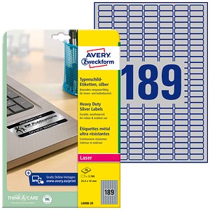 AVERY Zweckform Typenschildetiketten L6008-20 silber 25,4 x 10,0 mm, 20 Blatt